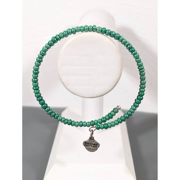 Alex and Ani Green Glass Bead Coil Wrap Stacking Bangle Bracelet 8" - Picture 1 of 8
